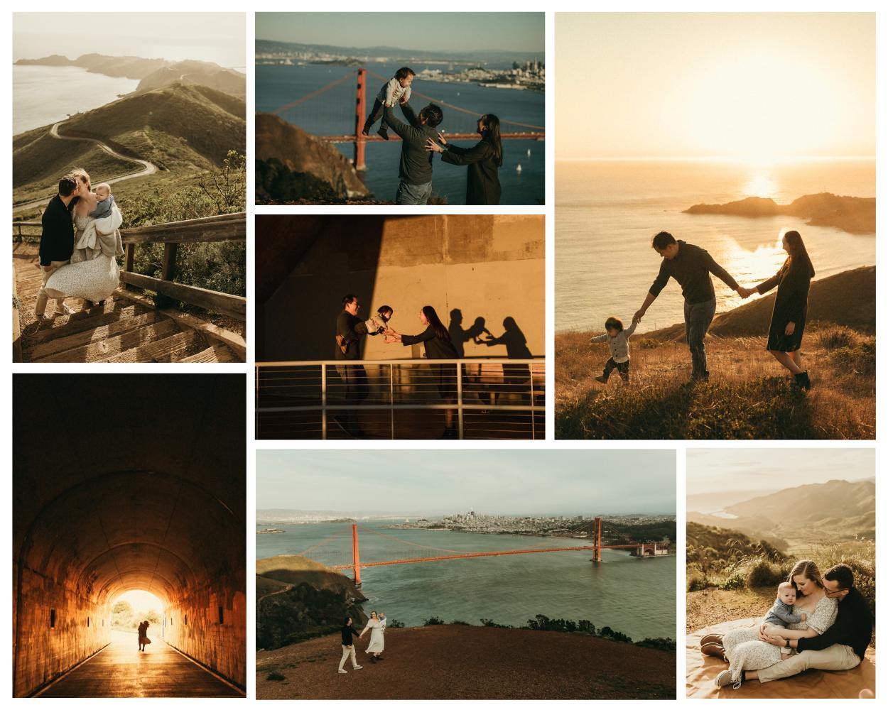 Photo collage of San Francisco family photography sessions at Hawk Hill in the Marin Headlands