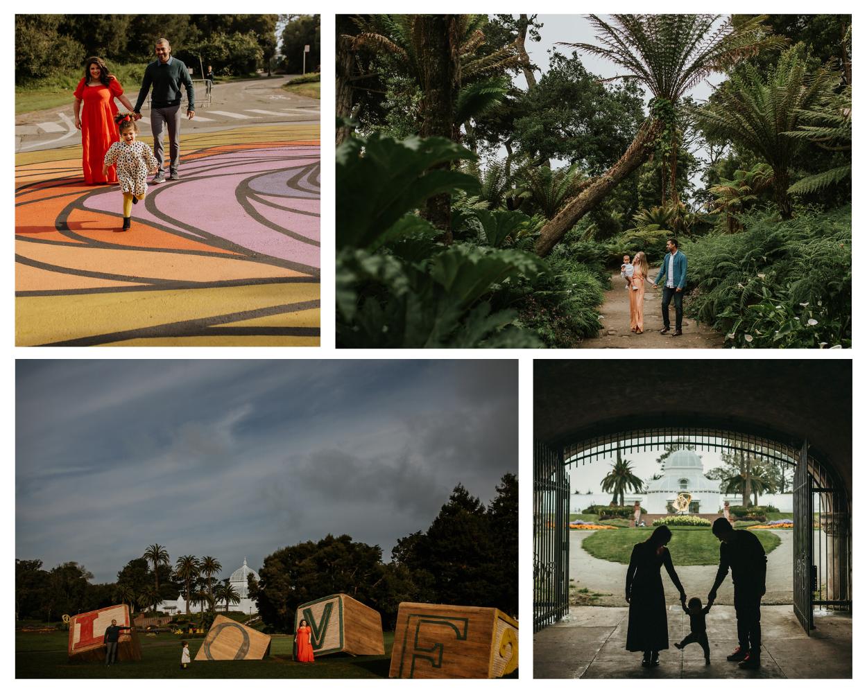 Collage of family photography sessions on the JFK Promenade in Golden Gate Park