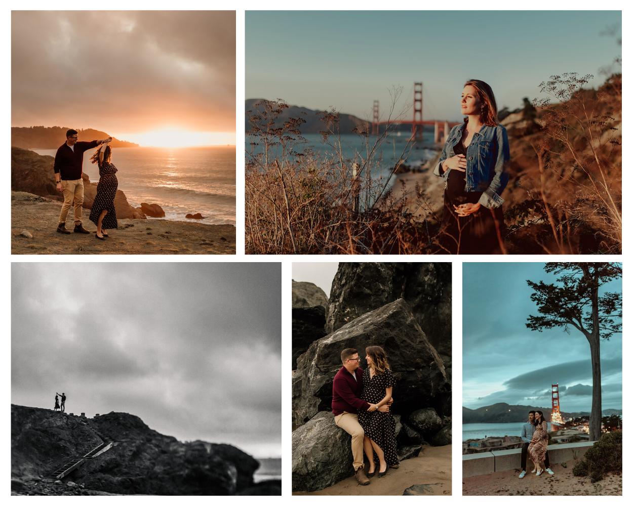 Collage of family and maternity photography sessions at Marshalls Beach in San Francisco