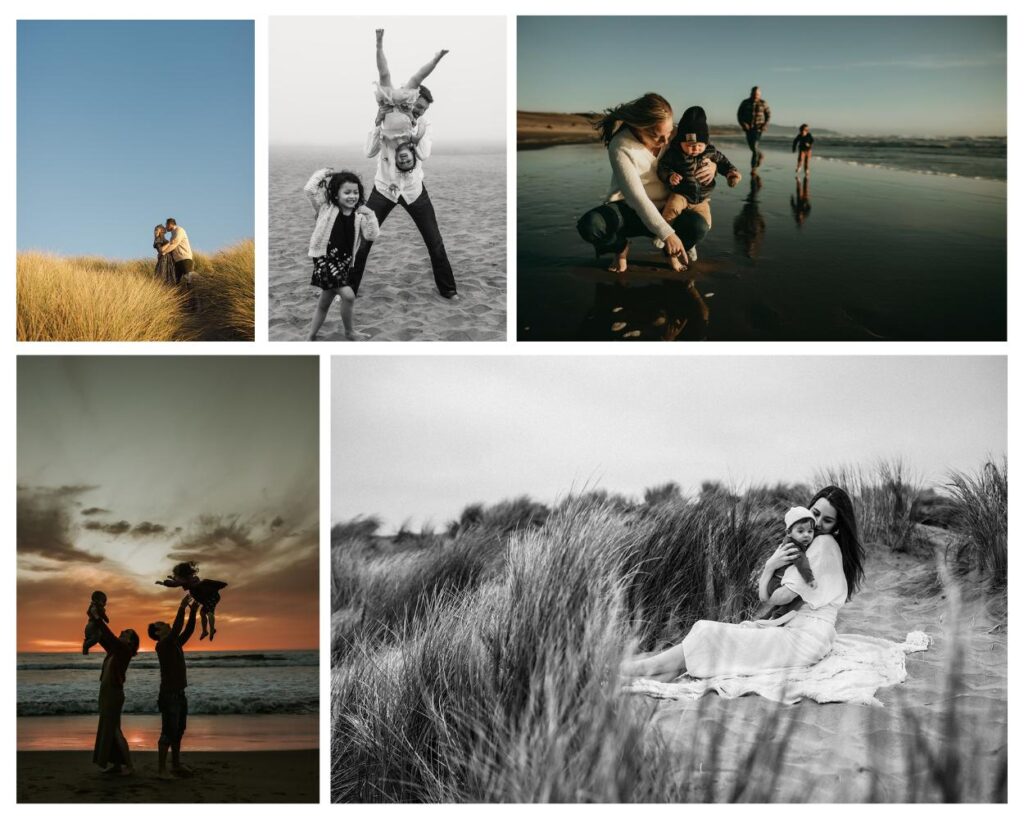 Collage of family photography sessions at San Francisco's Ocean Beach