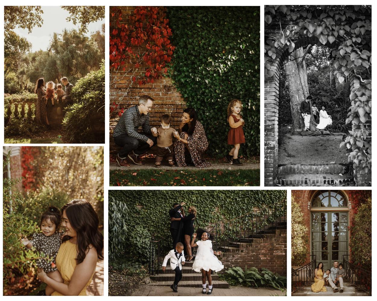 Collage of a family photography sessions at Filoli Historical Gardens in the Bay Area