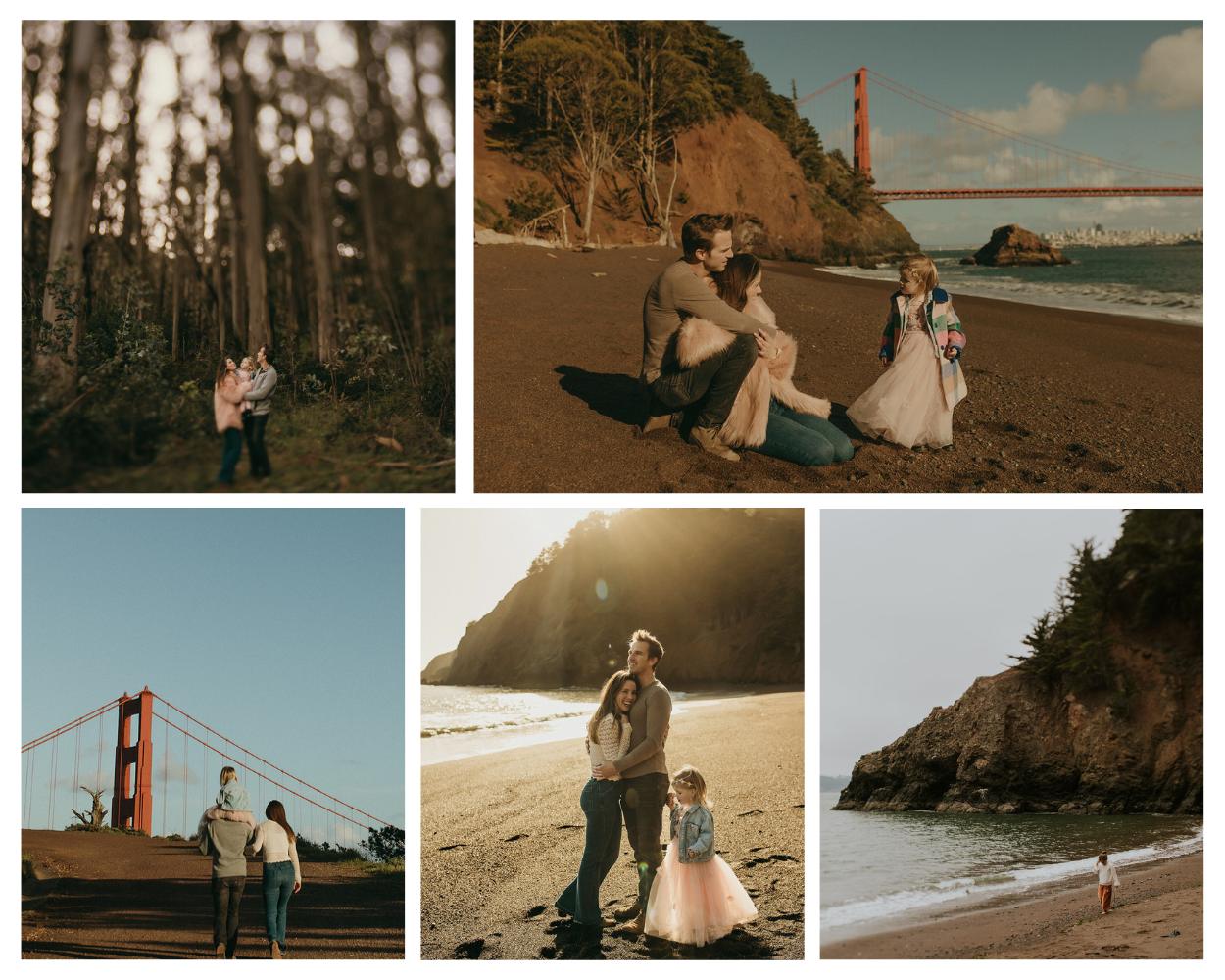 Collage of a family photography session at Kirby Cove in the Marin Headlands
