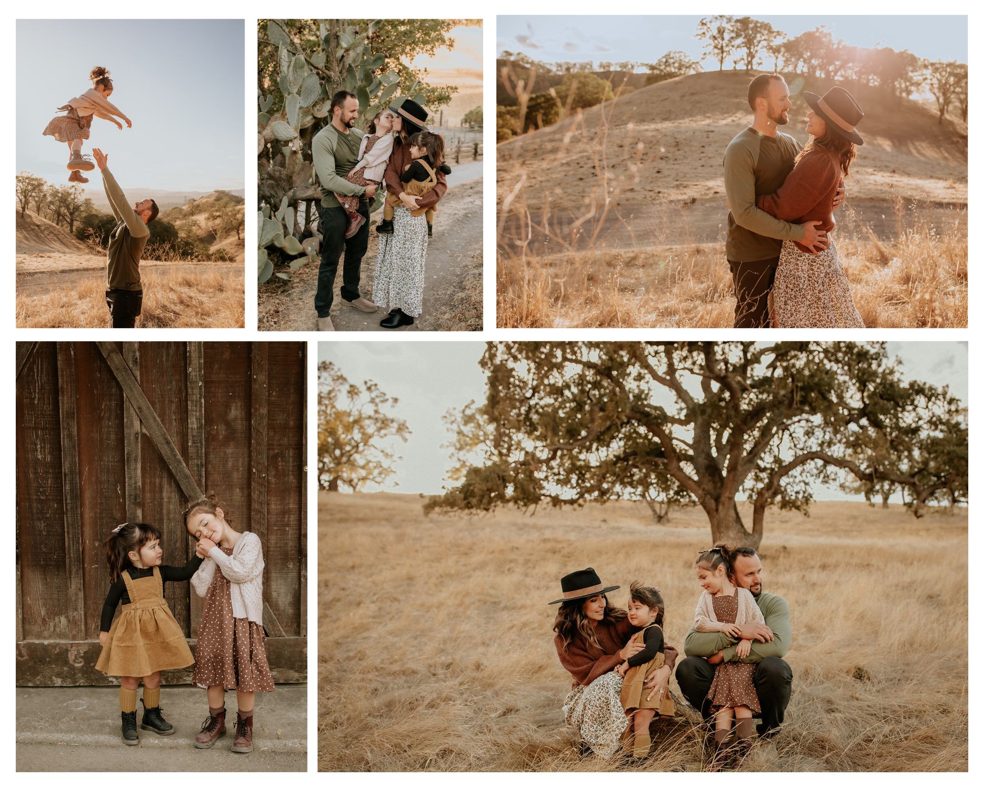 Collage of best East Bay locations family photo session at Old Borges Ranch location in Walnut Creek California